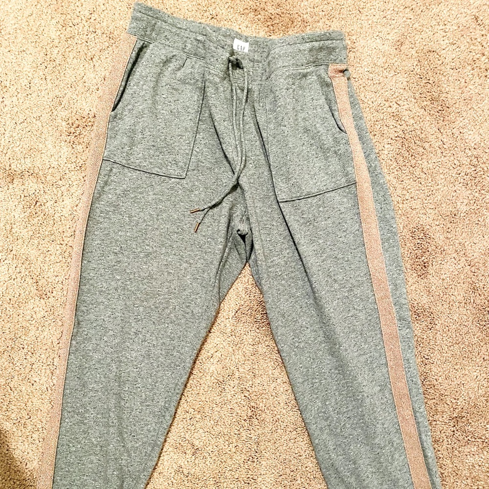 GAP joggers with pink glitter stripe